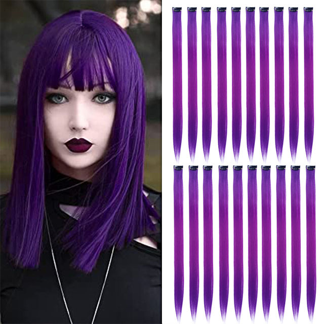 Pack of 6-PCS Purple Long Straight Hair Clip Extensions for girls and women's - purple
