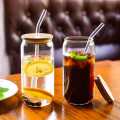 Round shape Glass with glass straw and wooden lid, coffee glass, milk glass, juice glass -Imported high quality - cups for tea - tea cup - soda cup - coffee mug - kitchen accessories. 