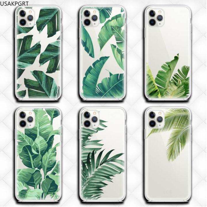 Summer Retro Banana Leaves Phone Case Clear for iphone 12 11 Pro max mini XS 8 7 6 6S Plus X 5S SE 2020 XR cover