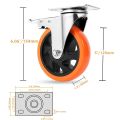 4 pcs 4 inch Swivel Caster Wheels with Dual Locking, Heavy Duty of 1400lbs, Premium Polyurethane No Noise Wheels for Furniture and Cart Set of 4(Free Bolts and Nuts|.TYRES 4 INCH,. 