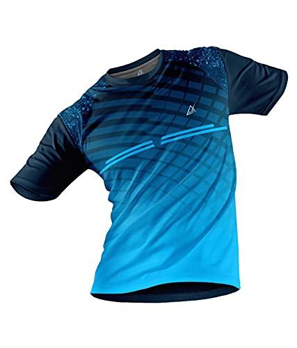 Sports Men Polyester Printed T-Shirt(Blue)