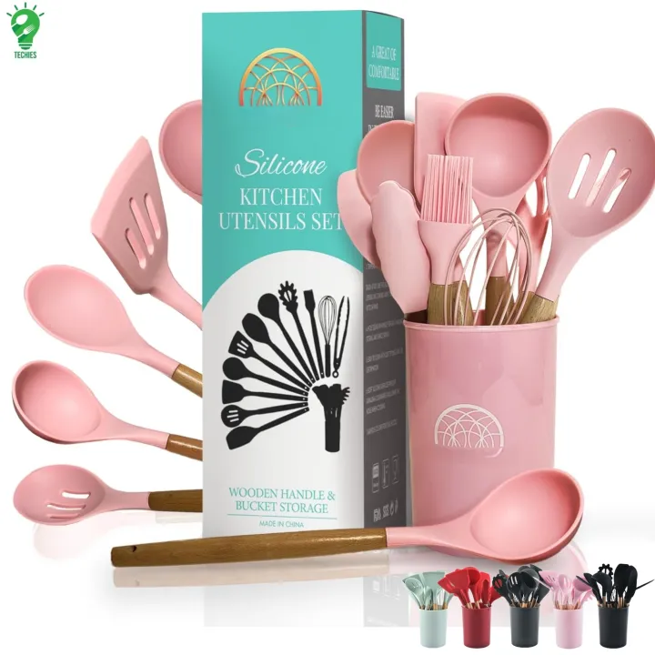 12%20Pcs%20Silicone%20Cooking%20Utensils%20Kitchen%20Utensil%20Set%20-%20Heat%20Resistant%20Non-Toxic%20BPA%20Free%20Spatula%20Set%20with%20Turner%20Tongs,Spoon,Brush,Whisk-Wooden%20Handles%20Kitchen%20Gadgets%20Tools%20Set%20for%20Nonstick%20Cookware%20Spoon%20Set%20Silicon%20-%20Image%202
