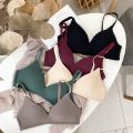 Pikachu Fashion Striped Underwear No Steel Rim Simple Solid Color Thin Style Girl Student Adjustable Text Bra. 