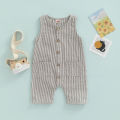 Baby Boy's Girl's Jumpsuit, Round Neck Sleeveless Button Down One Piece Romper for 0-3 Year-Old Toddler. 