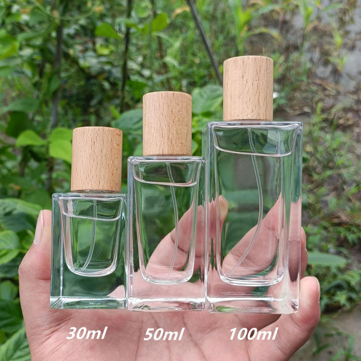 30ml 50ml 100ml White Material Glass Thick Bottom Spray Wooden Lid ...