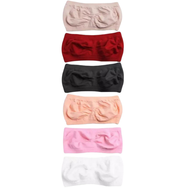 Pack of 05 Women Strapless Bra Free Size and non Padded Multicolor (Fit on 28-36)