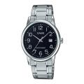 CASIO BLACK DIAL WITH DATE & SILVER BRACELET MEN'S WATCH - MTP-V002D-1BUDF. 