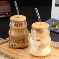 JUICE and COFFEE Glass with Color Straw | 1PC AIR TIGHT STRAW JUICE and COFFEE JAR | 500ML | HIGH QUALITY BOROSILICATE MADE Glass | light in weigh | can use in everyday drink. 