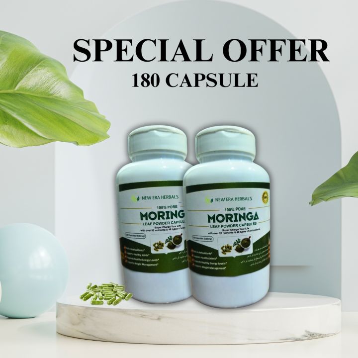 New Era Herbals Moringa Capsules 180 - New Era Organic Pills, Weight Loss