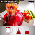 Geepas 4-in-1 multi-function food processor (Model-GSB9990) | electric blender juicer, 2-speed with pulse function & safety interlock | 800w |juicer, blender, mixture & coffee mill included- assorted | RED. 