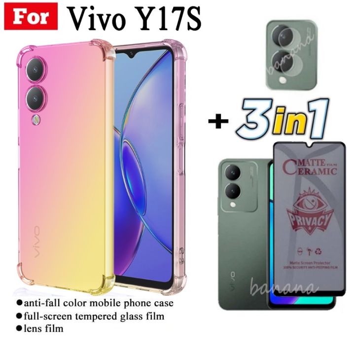 3 in 1 Vivo Y17s Shockproof Phone Case for Vivo Y17 s Y1 7s Anti Spy Soft Ceramic Matte Privacy Tempered Glass