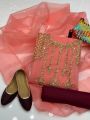 Girl's Dream Fashion Party Collection 2024 3pcs Handmade Dress For Women Organza tilla Aari Beets Embroidry Handmade Shirt Organza Kundan Dupatta Khatan Trouser. 