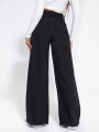 Women Black Wide Leg High Waist Denim Jeans | High Waisted Pants For Ladies | Factory Outlet. 