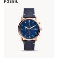 Fossil The Commuter Chronograph Navy Leather Watch For Men FS5404. 