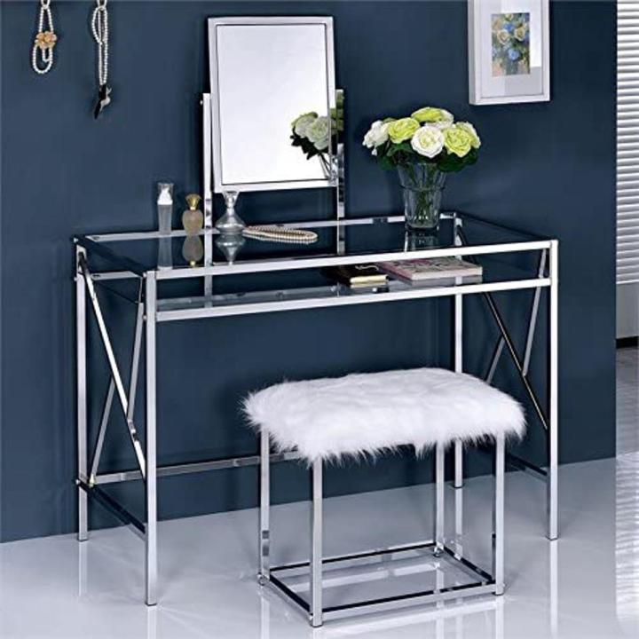 Dressing Table / Glass Dressing Table / Dressing Table With Mirror And Tufted Stool / Dresser / Dressing Table