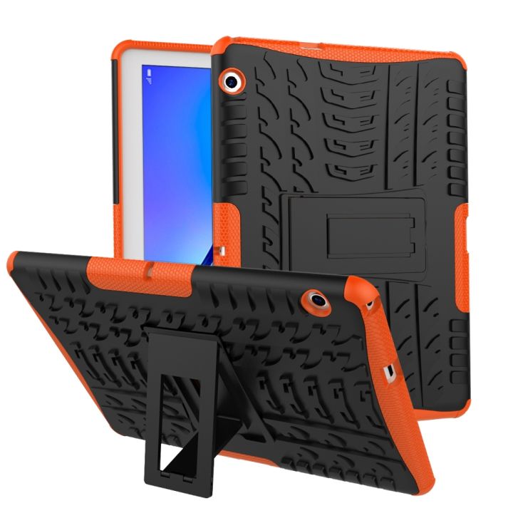 For Huawei MediaPad T3 10 Tire Texture Shockproof TPU+PC Protective Case with Holder