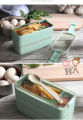 【Footprint】 Japanese 3 Layer Wheat Straw 900ML Lunch Box Portable Picnic Food Fruit Container Storage Box Wheat Plastick Travel Eco-Friendly School Office With Spoon And Fork Tableware Bento Box. 