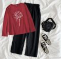 Soft and Comfortable Full Sleeve T-shirt paired with Flapper Trouser Combo for Women and Girls. 