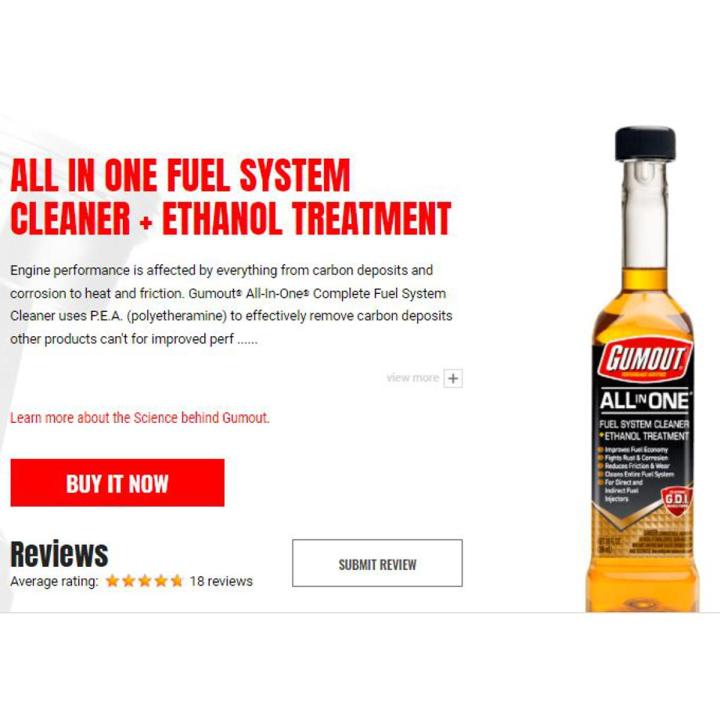 ALL IN ONE FUEL SYSTEM CLEANER + ETHANOL TREATMENT | GUMOUT | MADE IN USA | 296ml