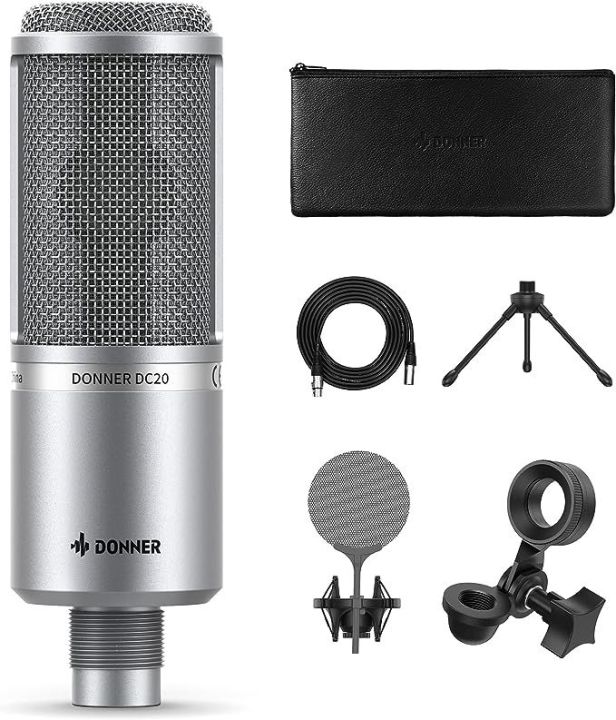 Donner Condenser Microphone, Recording Microphone for Vocal, Instruments & Music, Podcast XLR Microphone for Beginners with Pop Filter, Shock Mount, Optimized Frequency, Ideal for Home Studio, DC-20
