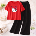 ZRK Garments -  2 Piece Set For Women Kitty Printed Half Sleeves T Shirt with Trouser Soft Jersey Fabric Casual Daily Wear For Girls and Kids. 