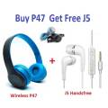 BUY P47 GET J5 HANDFREE Sports P47 Wireless bluetooth Headphone AND j5 wire handfree For All Kinds Of Music For All Mobiles. 