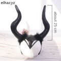New Halloween Big Black Long Ox Horn Headband Movie Demon Evil Queen Glitter Hair Hoop Halloween Party Cosplay Costume Headpiece. 