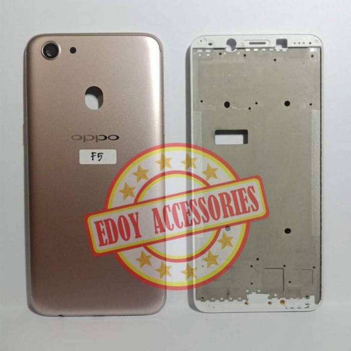 OPPO F5 Complete Metal Housing Full Body Casing Replacement Parts Case With Side Volume Buttons ( Middle Frame Plate And Back Frame) - Gold