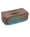 Brown Suede Embroidered Tissue Box Cover. 