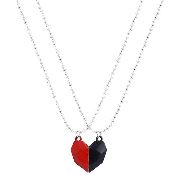 Silver Red Couple Pendant Magnetic Heart Silver Chain Necklace For