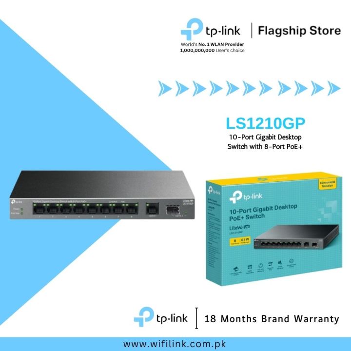 TP-Link Network Gigabit Desktop Switch LS1210GP 10-Port Gigabit Desktop Switch with 8-Port PoE+ - 18 Months Brand Warranty
