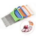 Onion Holder Hand Held Easy Slicer Cutter Potato Wedge Kitchen Safe Fork Kitchen Cutting Tools Tomato Onion Safe Fork Gadgets-blue. 