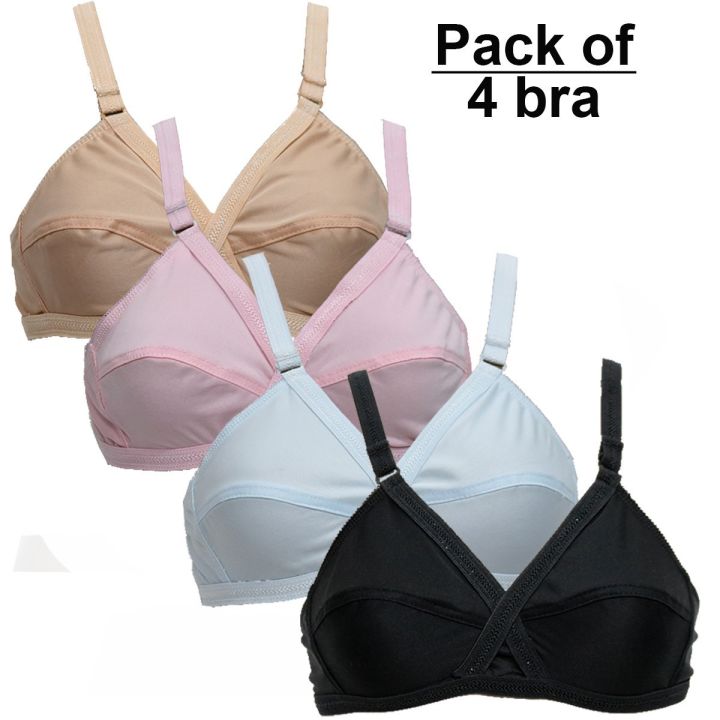 Flourish Pack of 04 Cotton Bra for women / PC cotton bra for Girls Women Ladies Girls Classy Multi colour Printed Bra Brief Blouse Brazier Brassier Undergarments Hot Bra Periods- Panties - Dress Abaya Girls bra Fashion