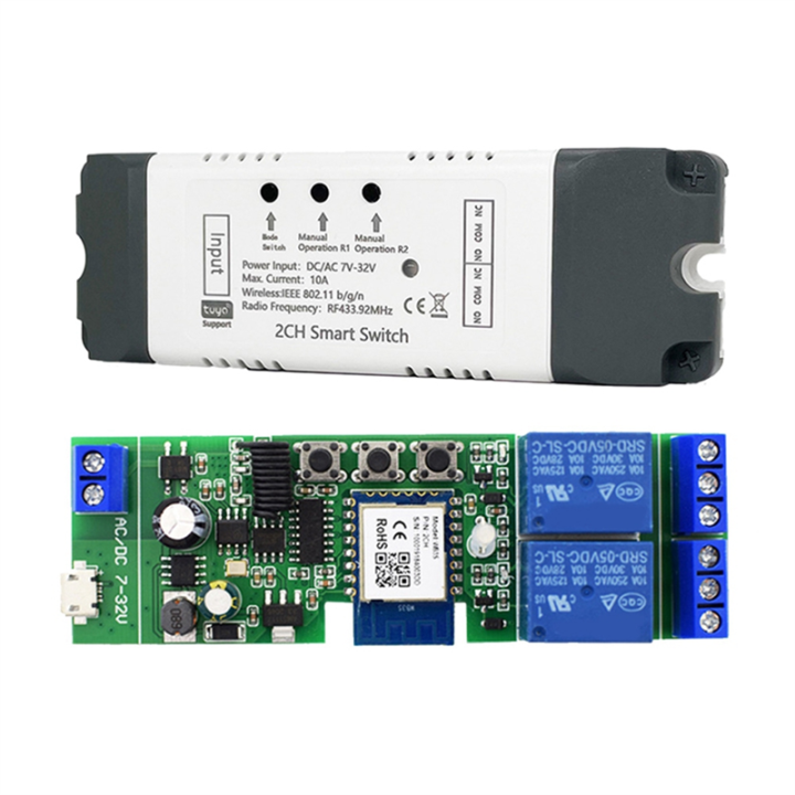 1 PCS Tuya Smart WiFi Switch Relay Module 2 CH AC/DC 7-32V RF/APP Wireless Remote Control Smart Home for Alexa Google Home