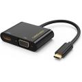 USB C to HDMI VGA Adapter, Type C to VGA to USB C Thunderbolt 3 for Dual Monitor Adapter. 