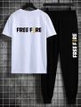Free Fire Trend Sport And Gym Outfit Markhor Printed Summer Tracksuits Pack Of 2 T Shirt And Trouser For Men. 