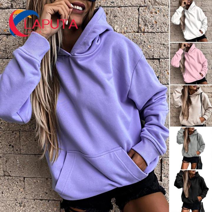 Pullover Hoodie Front Pocket Winter Office Casual Pure Color Hooded Sweatshirt Daraz.pk