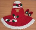 Handmade Crochet Dress Set for baby girls/Crochet Frock for baby girls/Crochet Clothes for Baby Girl/Crochet Woolen Frock/Cap and Shoes/Gloves. 