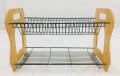 Generic 2 Tier Dish Drainer With Wooden Sides- Brown. 