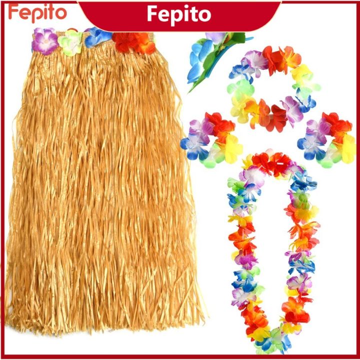 Hawaiian Grass Skirt 60cm Hula Skirt Lei Costume Luau Party Dance Beach Dress Up