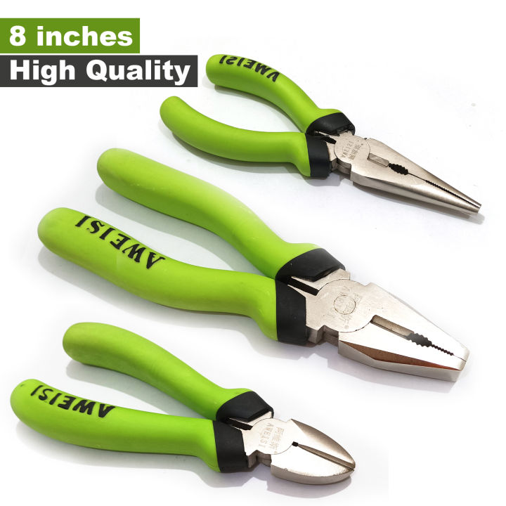 High Quality Professional Electronics Mounting Pliers Set of 3 | Cutter , Long Nose , Plier 3pcs | Special mouse Shape | Extra Needle Nose Plier , Main plas ,  (8 & 6-Inch)
