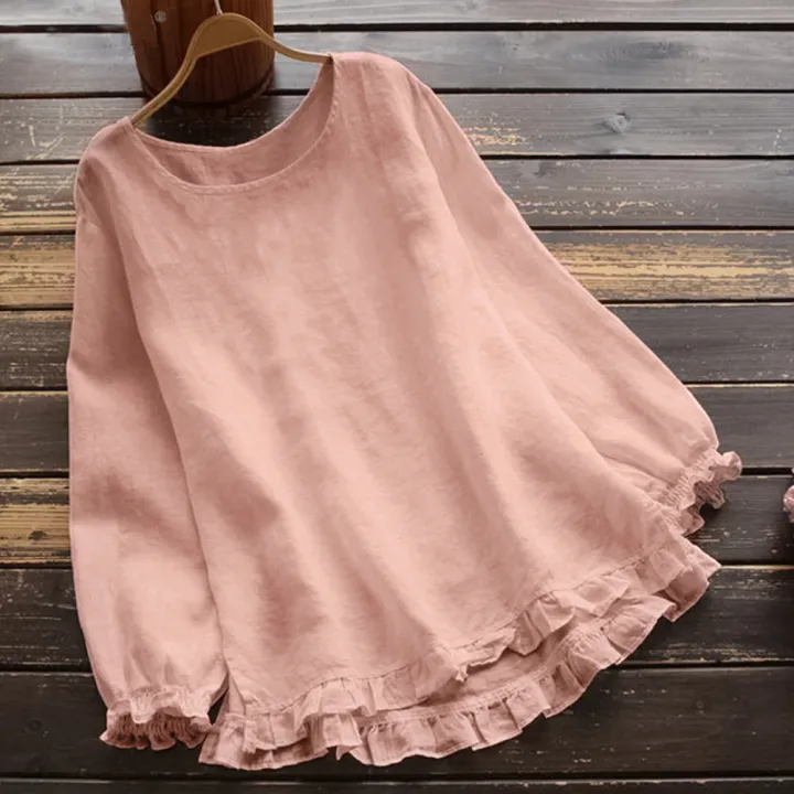 Yfashion%20Women%20Simple%20Fashion%20Long-sleeve%20%20Shirts%20With%20Ruffle%20Pullover%20Round%20Neck%20Solid%20Color%20Loose%20Casual%20Bottoming%20Shirt%20Blouse%20Jacket%20color%20-%20Image%202