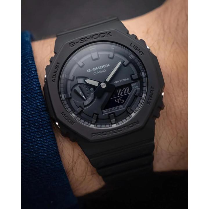 Casio G Shock Mens Black Carbon Core Guard Analog-Digital World Time Multi-Function Black Resin Band Watch-GA-2100-1A1DR