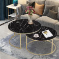 Round Modern Nesting Coffee Table Set of 2, Stacking Living Room Accent Cocktail Tables with an Industrial Wood Finish and Powder Coated Metal Frame, White/Black. 