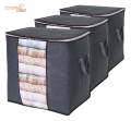 Pack 3 Large Storage Bags, Storage Bag Clothes Storage Box Bins Foldable Closet Organizers Storage Containers with Durable Handles Thick Fabric for Blanket Comforter Clothing Bedding. 
