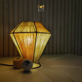 Table Lamp - Golden Globe - Handmade with yellow threads. 