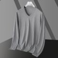 Modal silk cotton long sleeved T-shirt men's white solid color inner layer bottom round neck small black autumn shirt. 