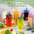 Techmanistan Random Color 400ml Square Glass Mug With Handle, Straw & Lid, Drinking Glass, Adorable Glass Cups with Lids and Straw, Glass Tumbler Coffee Cup Coffee Mug. 