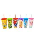 Pack of 6 Beautiful Juice Cups with cap for Kids Multi Color Random Design Juice Cups for Kids Fun Drinking Cups. 