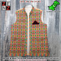 Embroidered Beige Groom Waistcoat for Boys Men Sleeveless Vest with Threadwork Embroidery & Maroon Pocket Square Koti. 